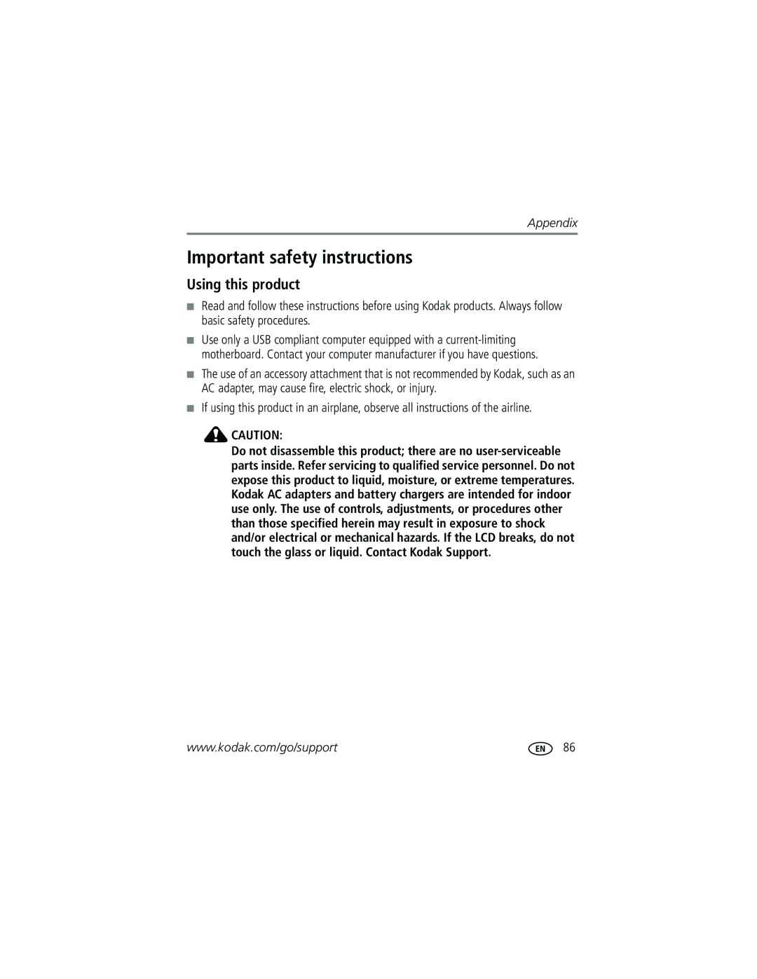 Kodak P712 manual Important safety instructions, Using this product 