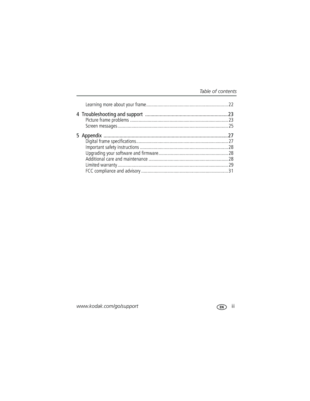 Kodak P720 manual Table of contents 