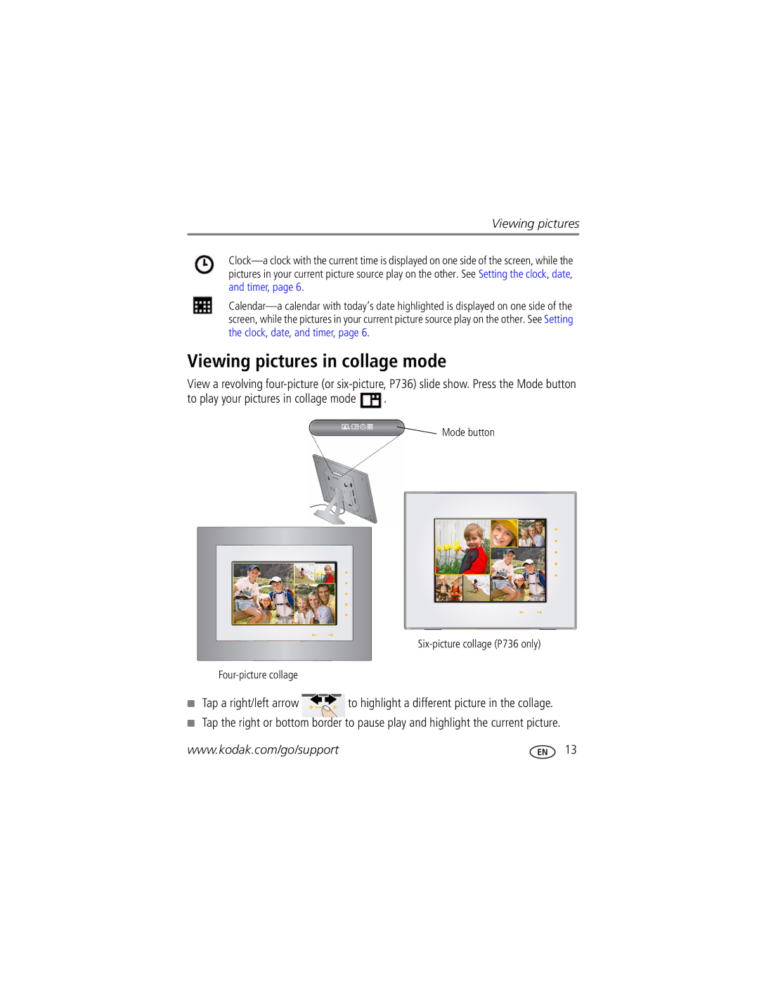Kodak P736, P730M manual Viewing pictures in collage mode, To play your pictures in collage mode 