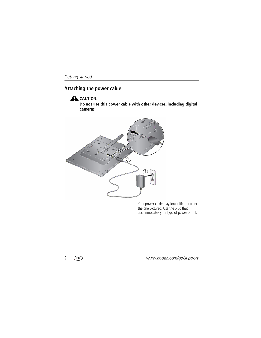 Kodak P730M, P736 manual Attaching the power cable 