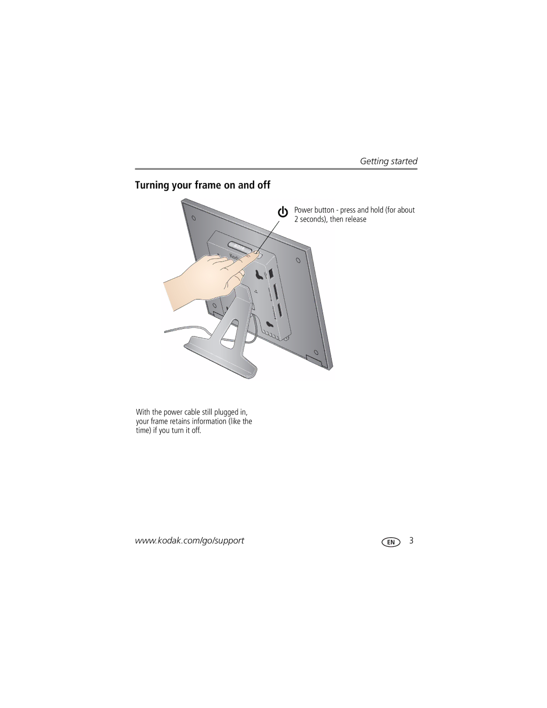 Kodak P736, P730M manual Turning your frame on and off 