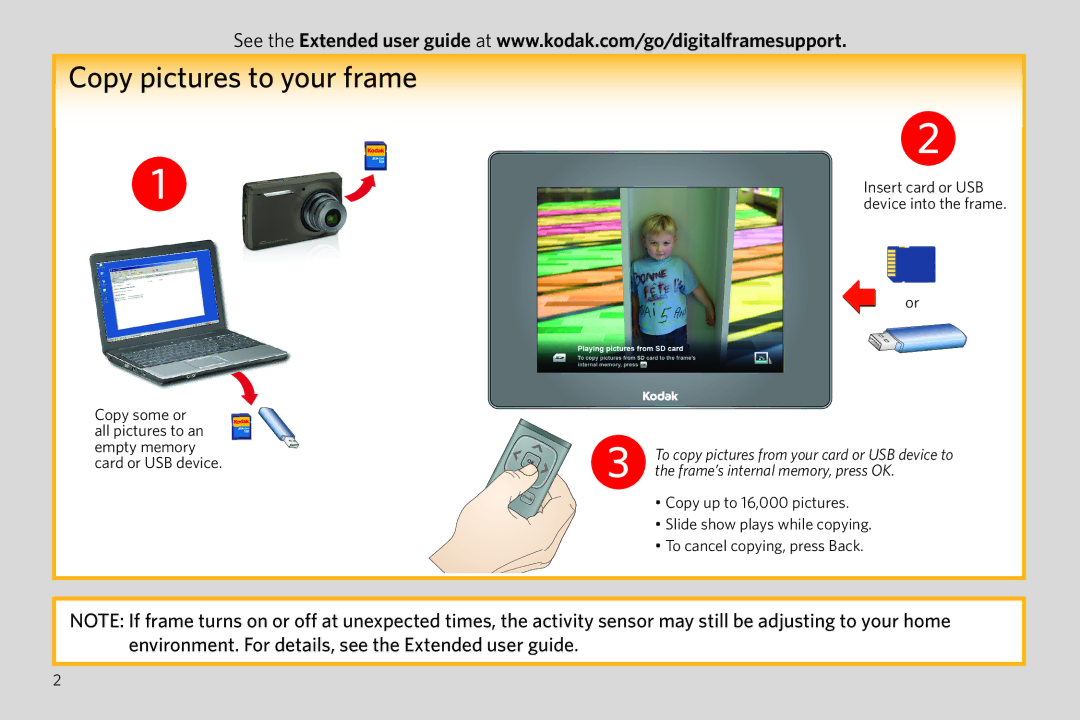 Kodak P750 manual Copy pictures to your frame, Frame’s internal memory, press OK 