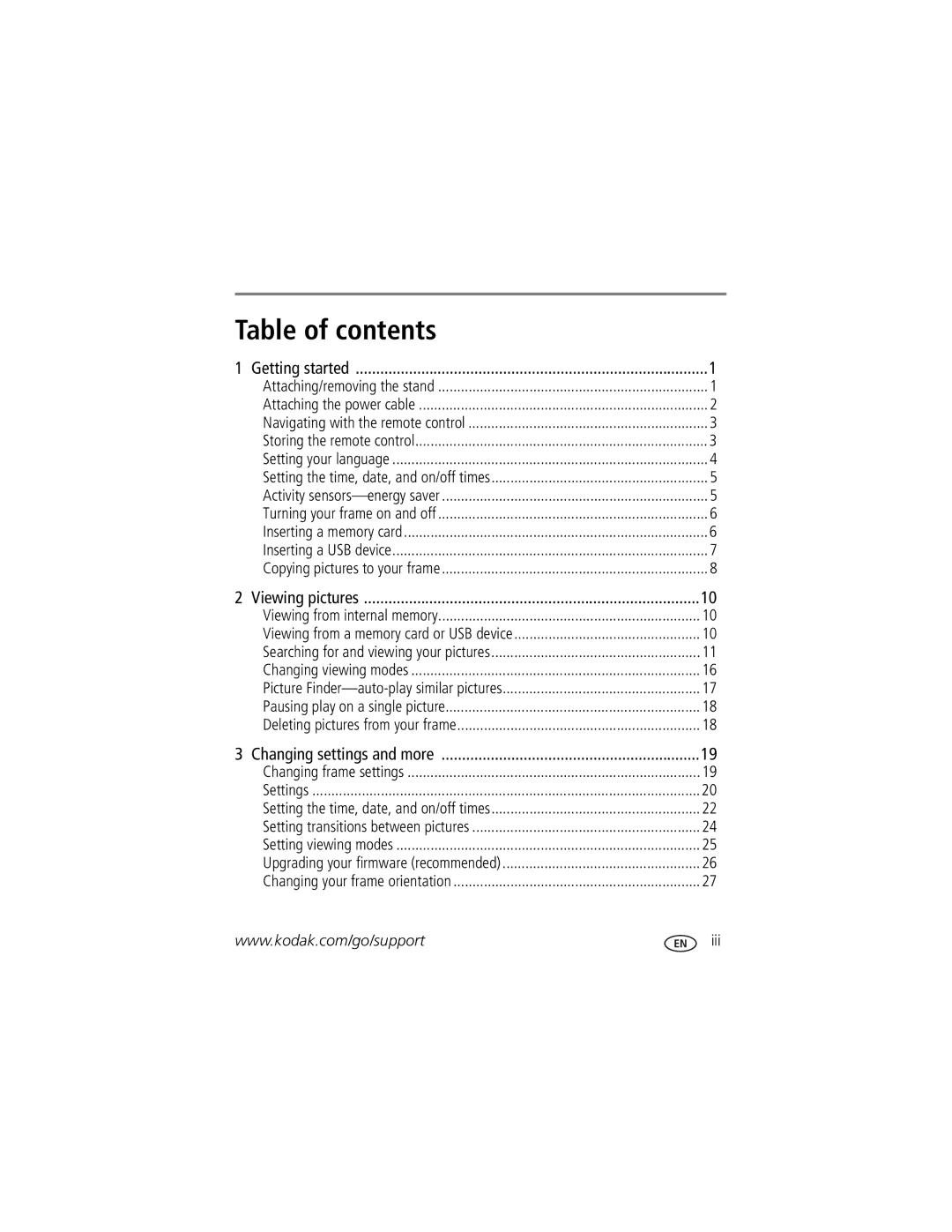 Kodak P750 manual Table of contents 