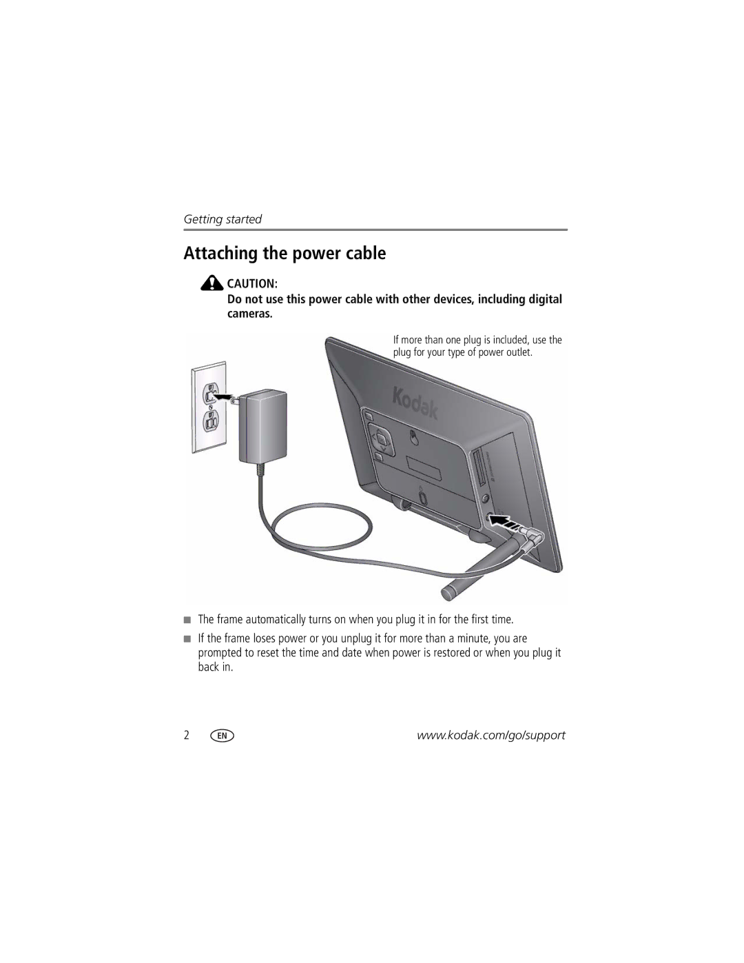 Kodak P76 manual Attaching the power cable 