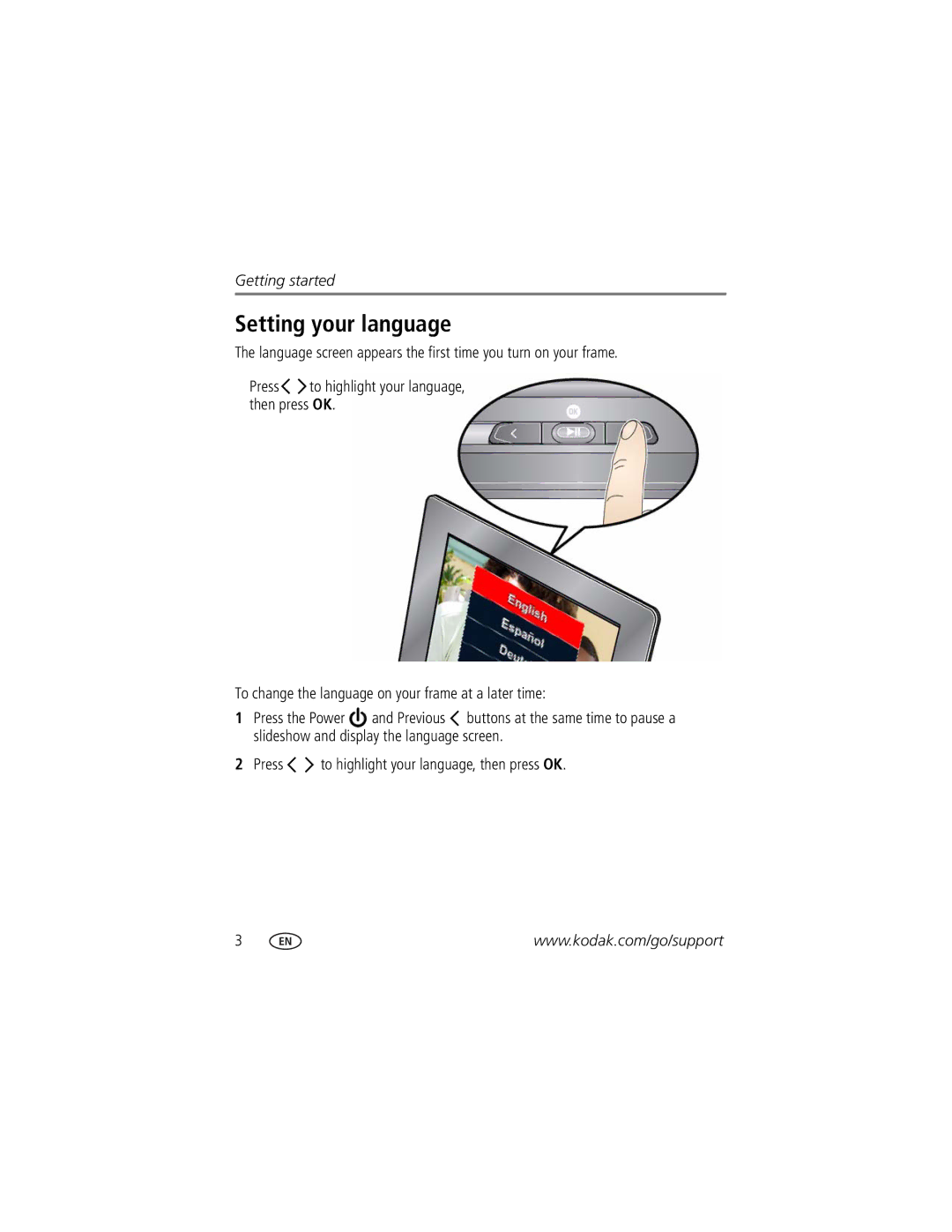 Kodak P85 manual Setting your language 