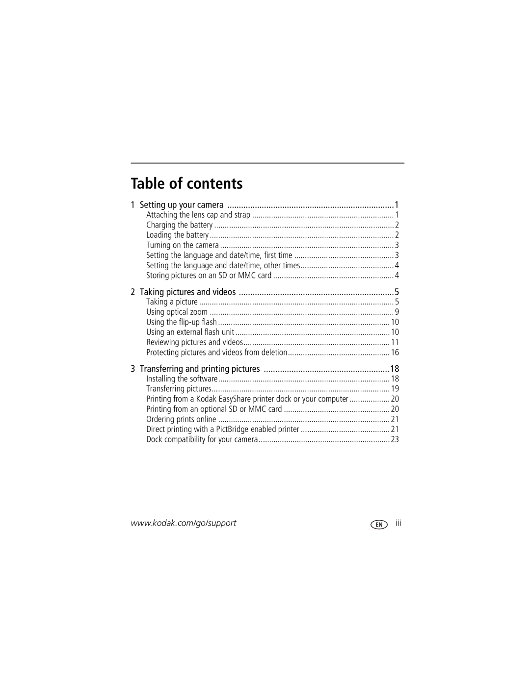 Kodak P850 manual Table of contents 