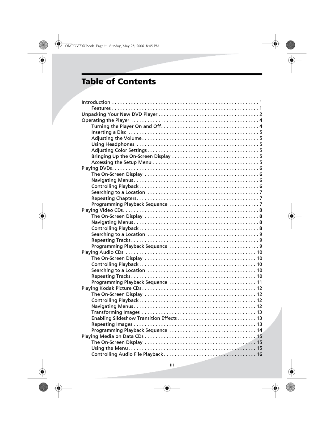 Kodak PDV-70X user manual Table of Contents 