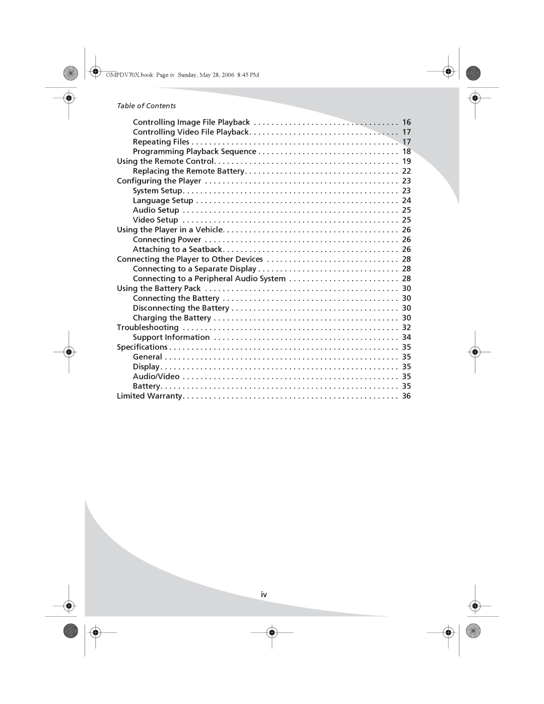 Kodak PDV-70X user manual Table of Contents 