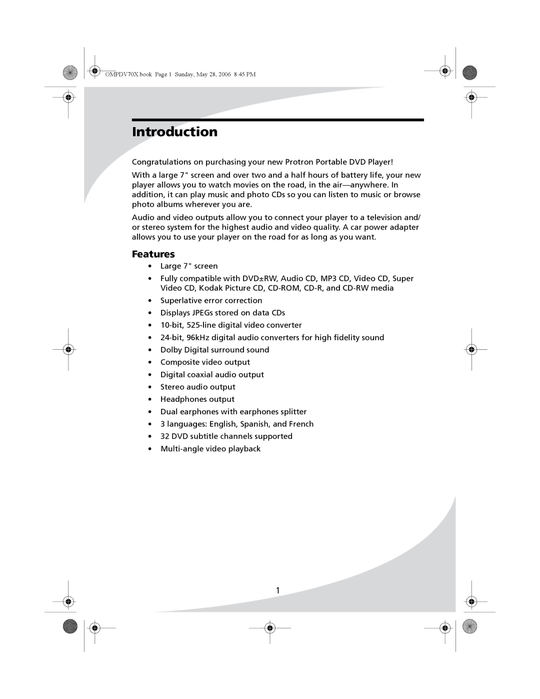 Kodak PDV-70X user manual Introduction, Features 