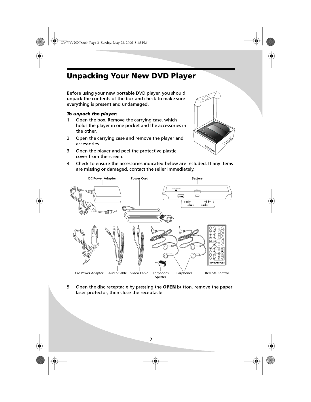 Kodak PDV-70X user manual Unpacking Your New DVD Player, To unpack the player 