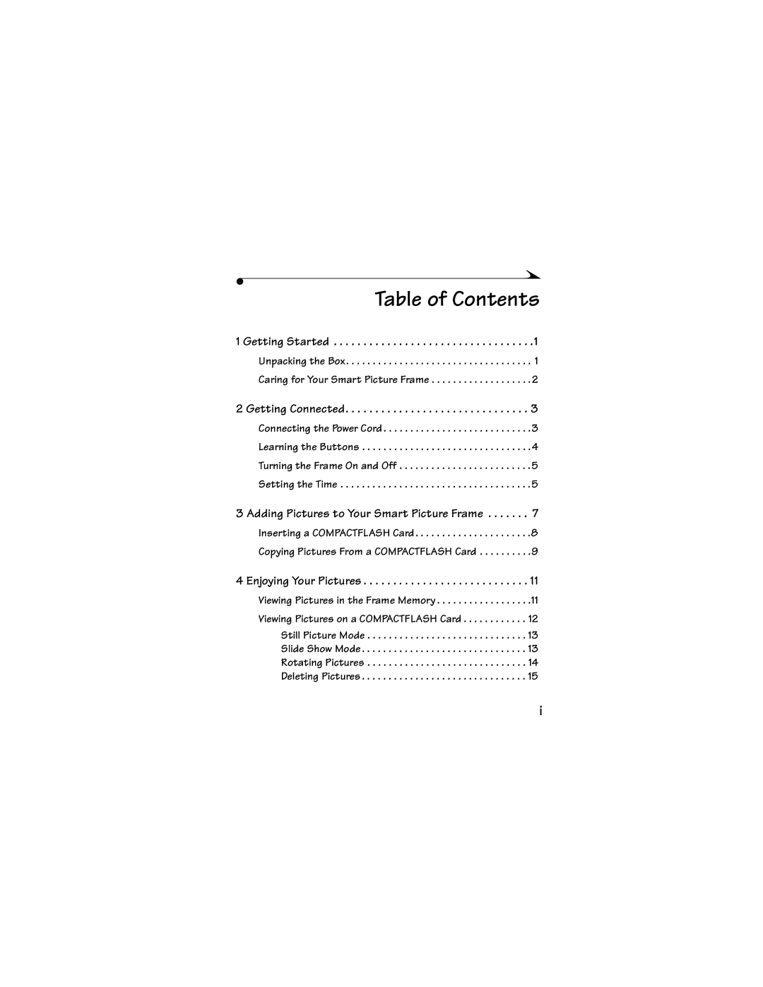 Kodak Picture Frame manual Table of Contents 