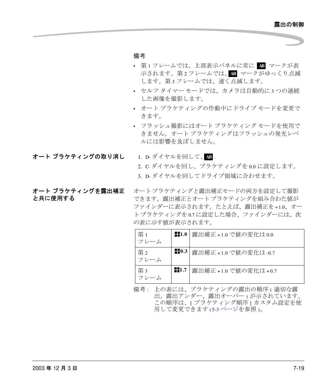 Kodak P/N 6B8991 manual ダイヤルを回してドライブ領域に合わせます。, オート ブラケティングを露出補正 オートブラケティングと露出補正モードの両方を設定して撮影, フレーム, で値の変化は +0.7 