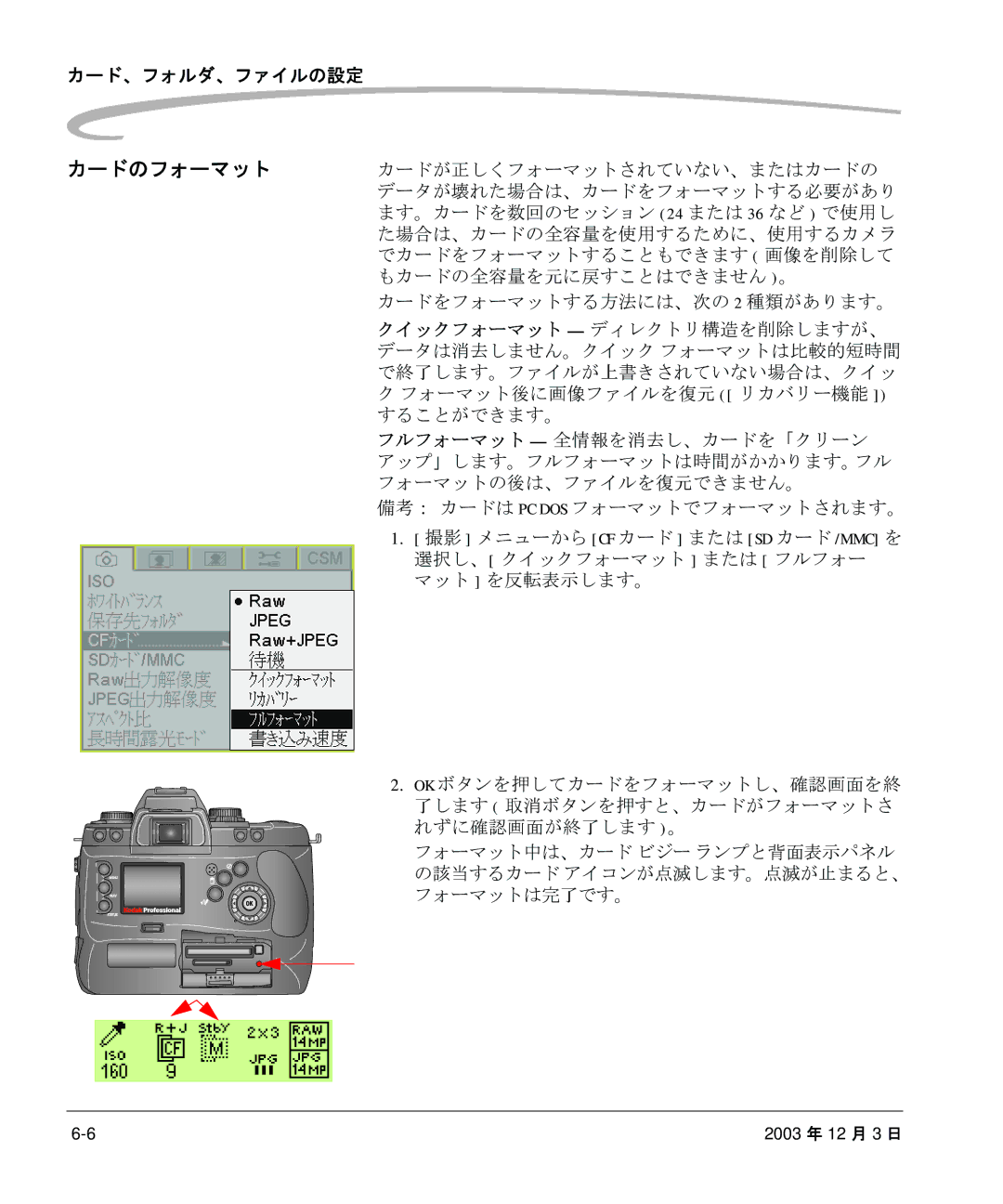 Kodak P/N 6B8991 manual カードのフォーマット 