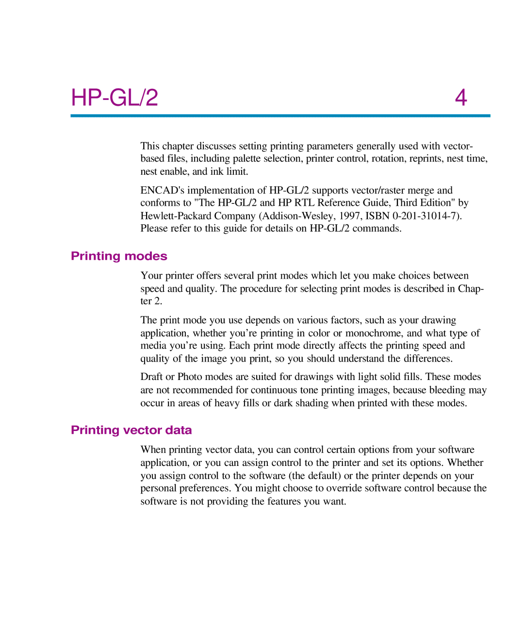 Kodak Printe manual Printing modes, Printing vector data 