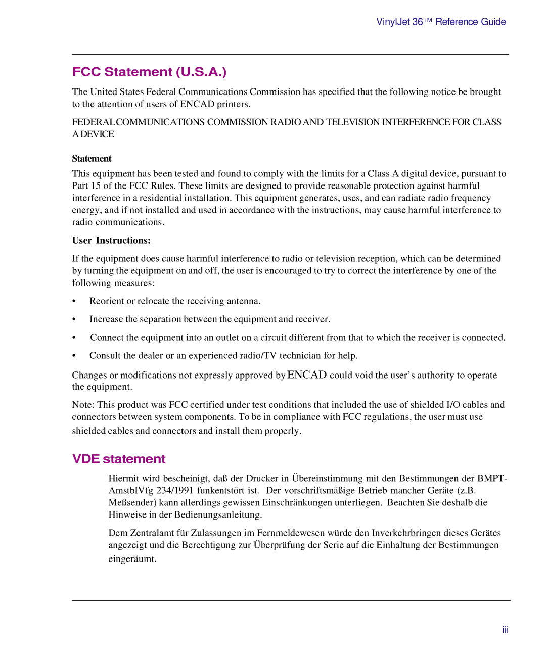 Kodak Printe manual FCC Statement U.S.A, VDE statement 