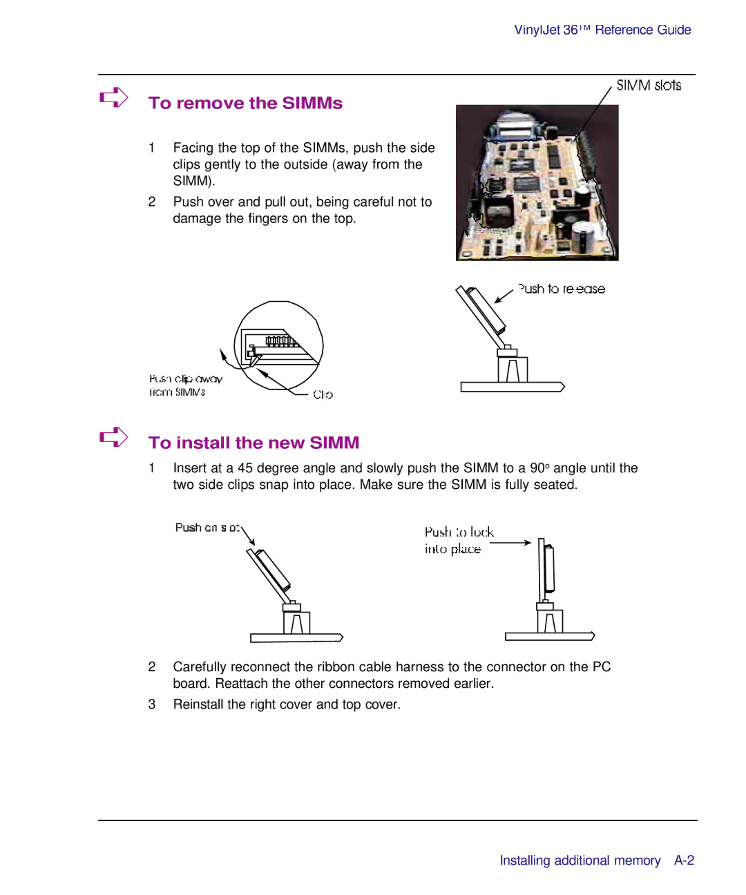 Kodak Printe manual To remove the SIMMs, To install the new Simm 