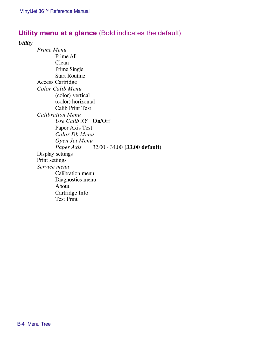 Kodak Printe manual Utility menu at a glance Bold indicates the default 