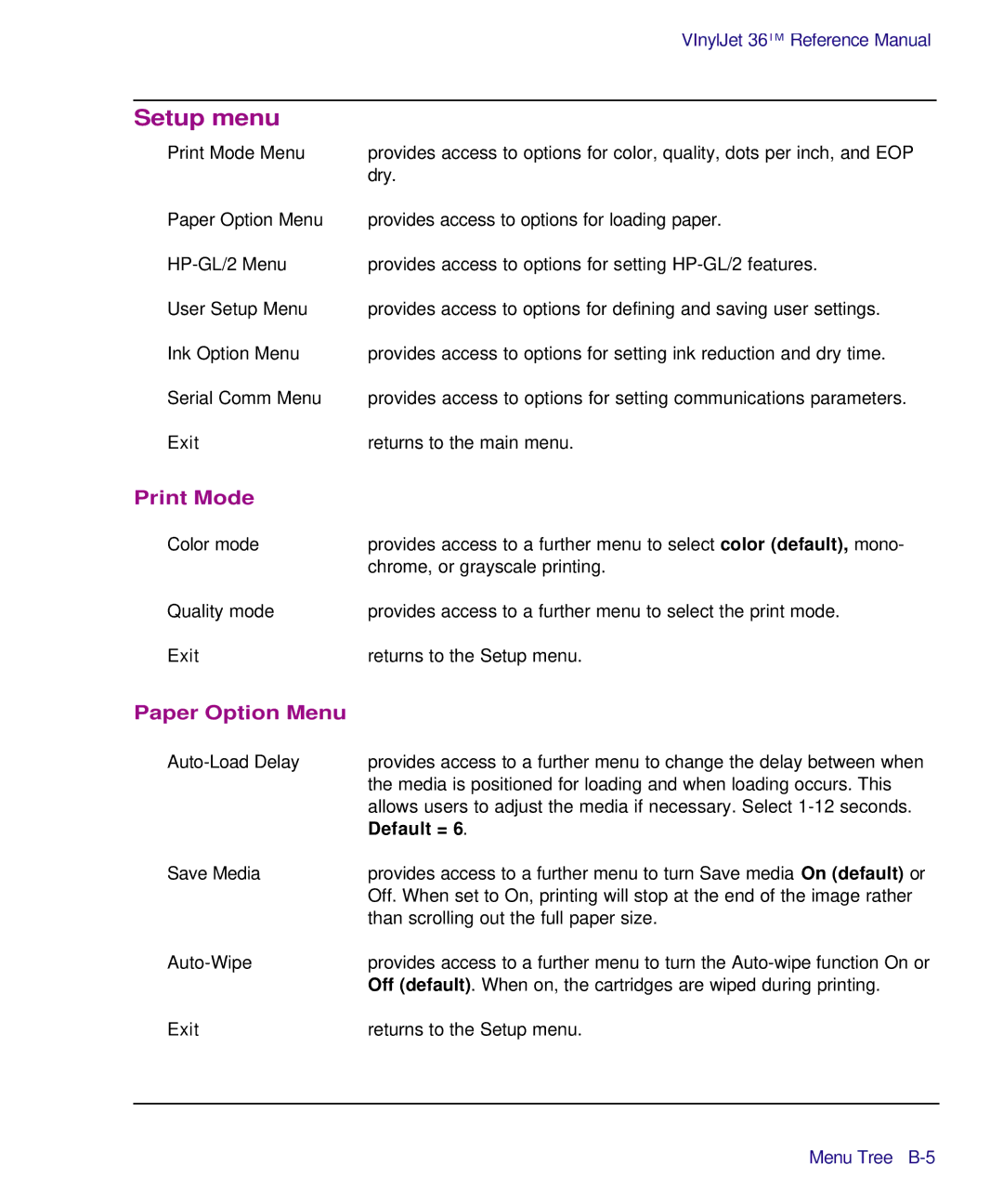 Kodak Printe manual Setup menu, Print Mode 