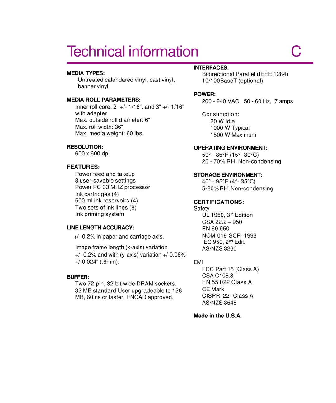 Kodak Printe manual Technical information, Media Roll Parameters 