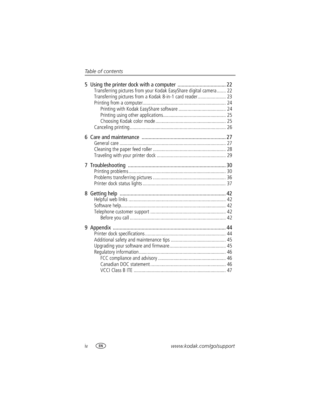 Kodak printer dock manual Table of contents 