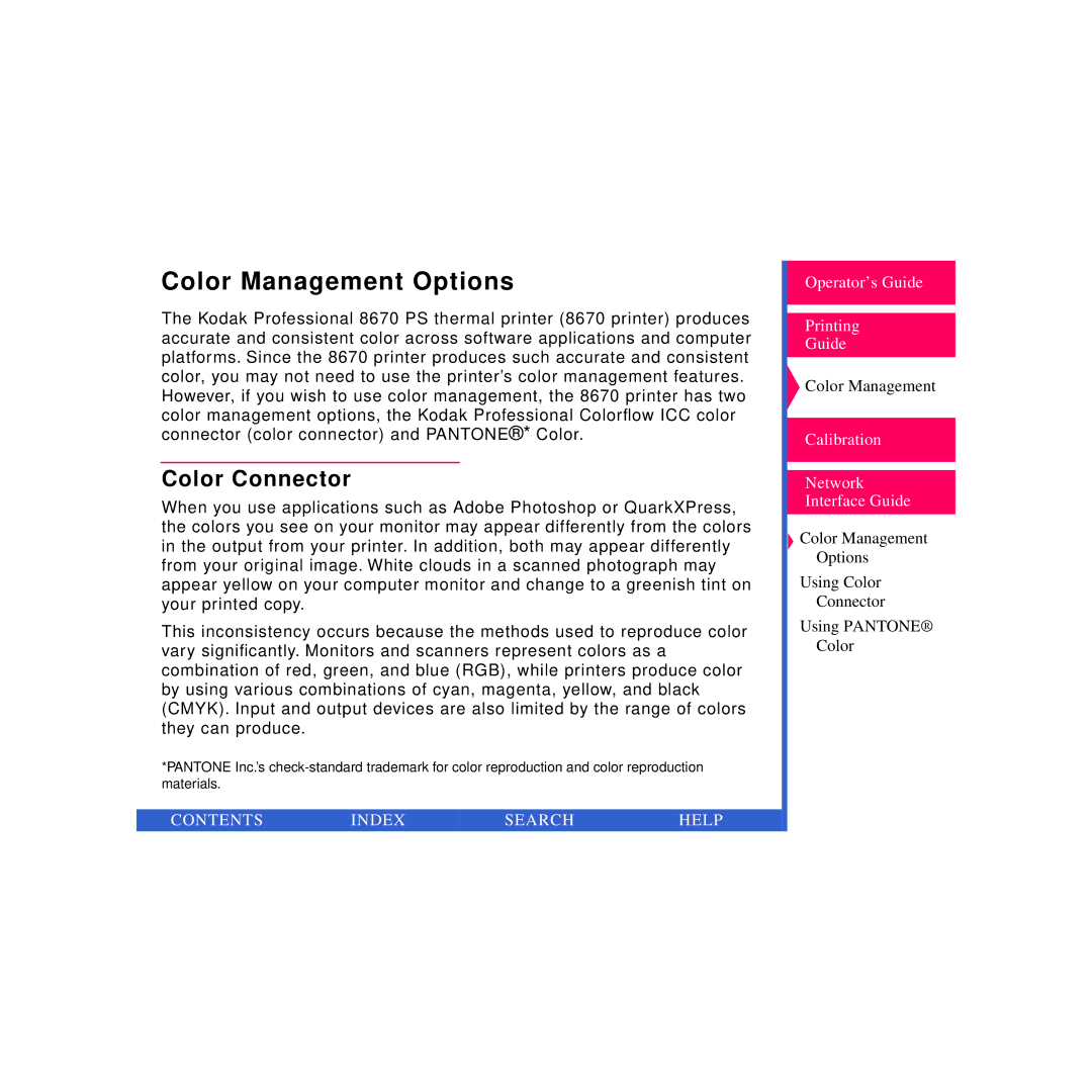 Kodak Printer manual Color Management Options, Color Connector 