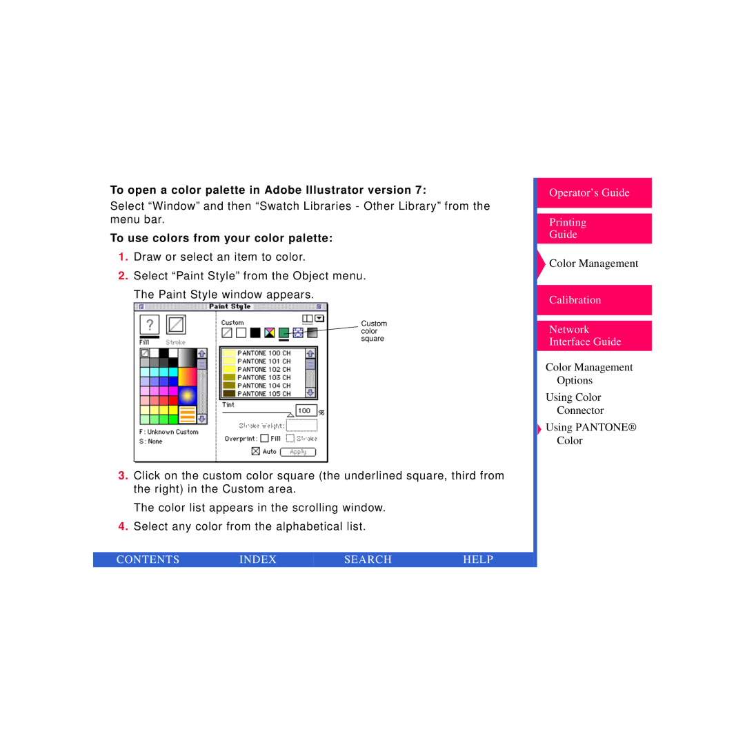 Kodak Printer manual To open a color palette in Adobe Illustrator version, To use colors from your color palette 