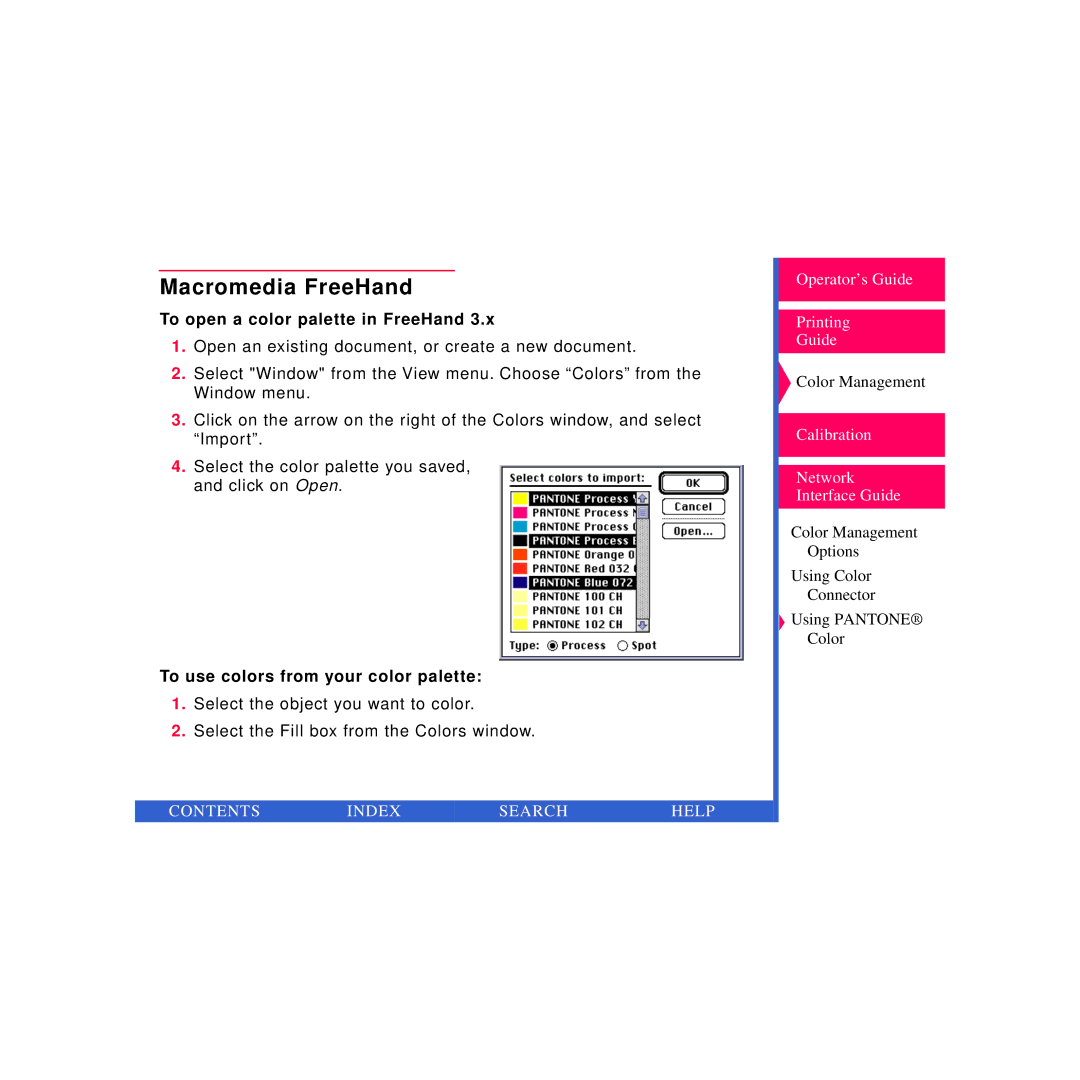 Kodak Printer manual Macromedia FreeHand, To open a color palette in FreeHand 