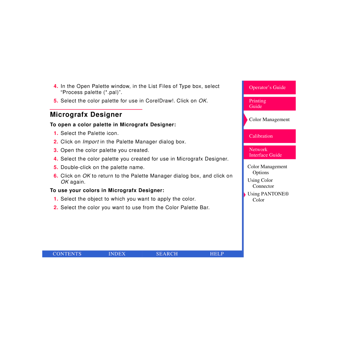 Kodak Printer manual To open a color palette in Micrografx Designer, To use your colors in Micrografx Designer 