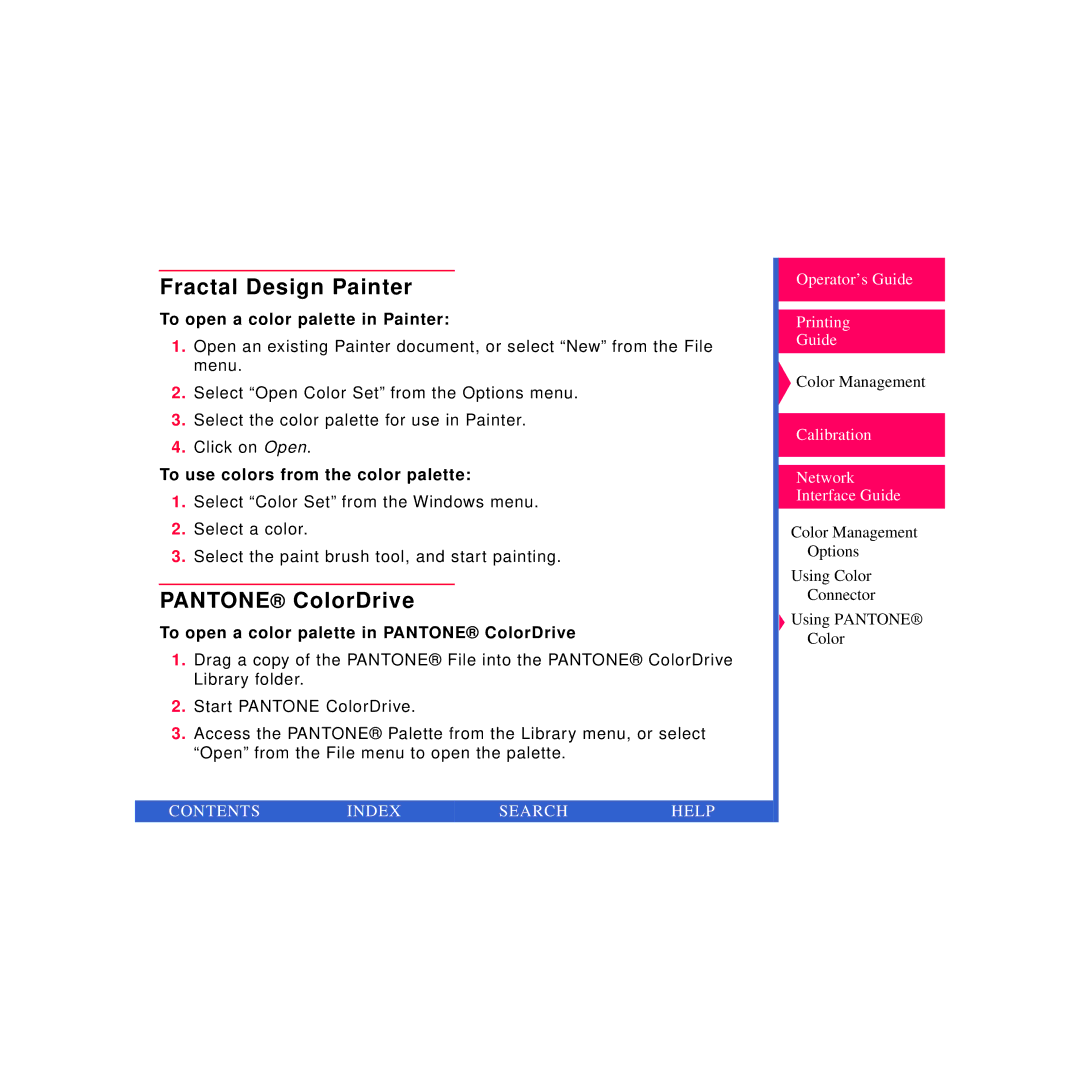 Kodak Printer manual Fractal Design Painter, Pantone ColorDrive, To open a color palette in Painter 