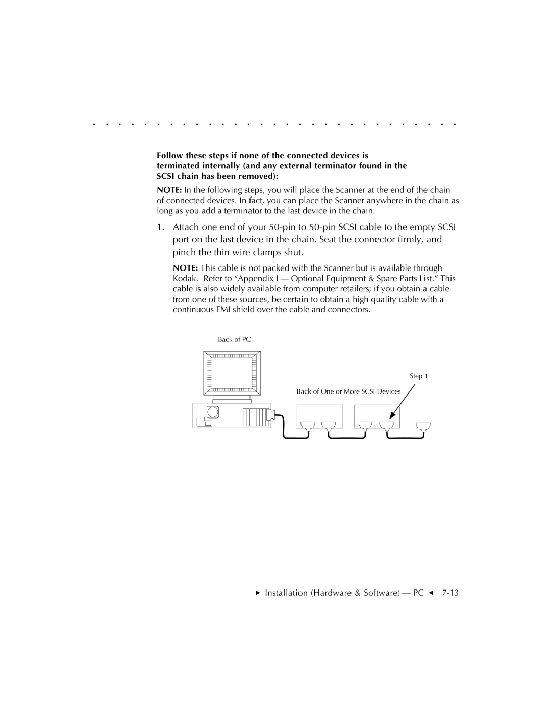 Kodak RFS 3570 user manual Back of PC Step Back of One or More Scsi Devices 