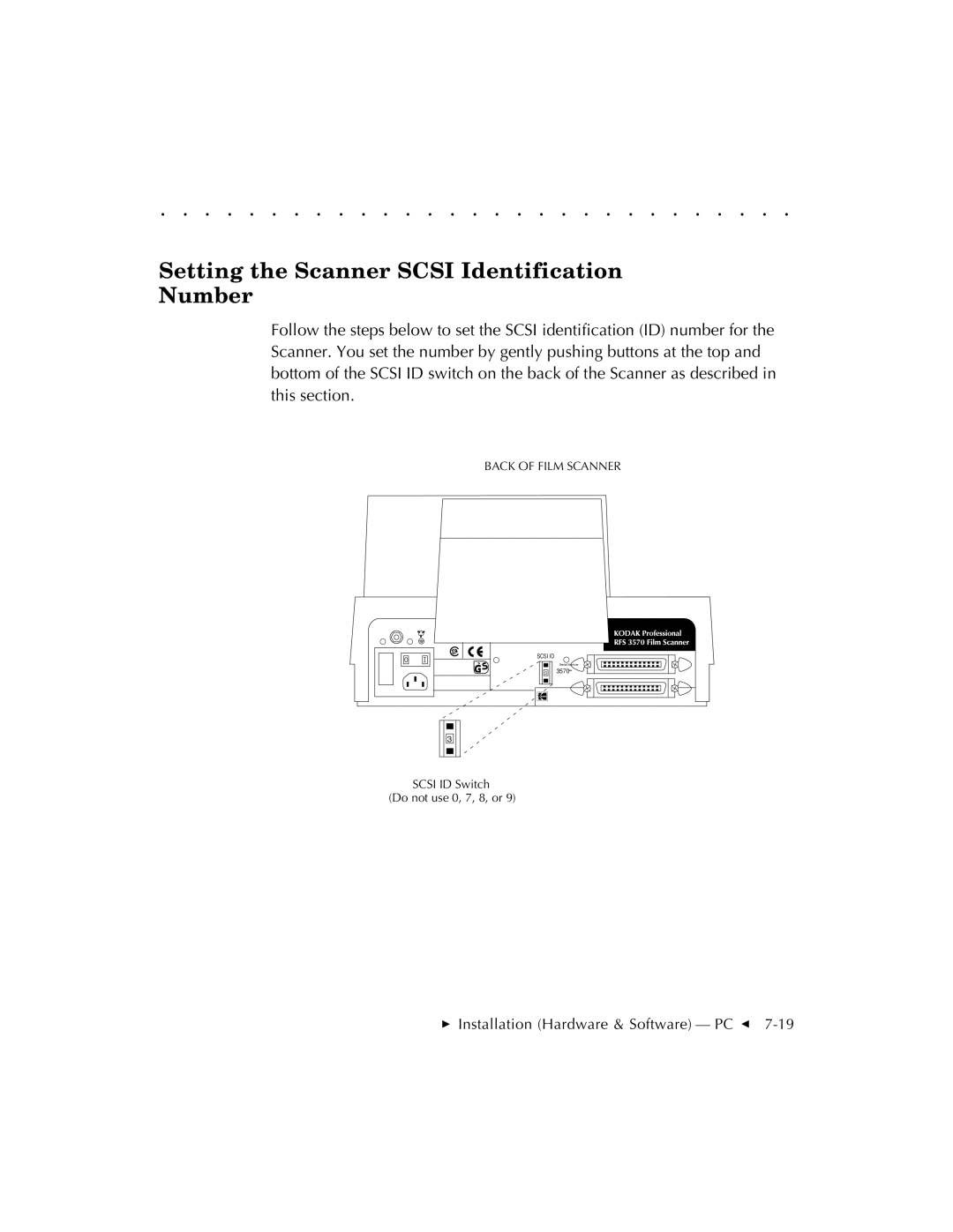 Kodak RFS 3570 user manual Setting the Scanner Scsi Identification Number 