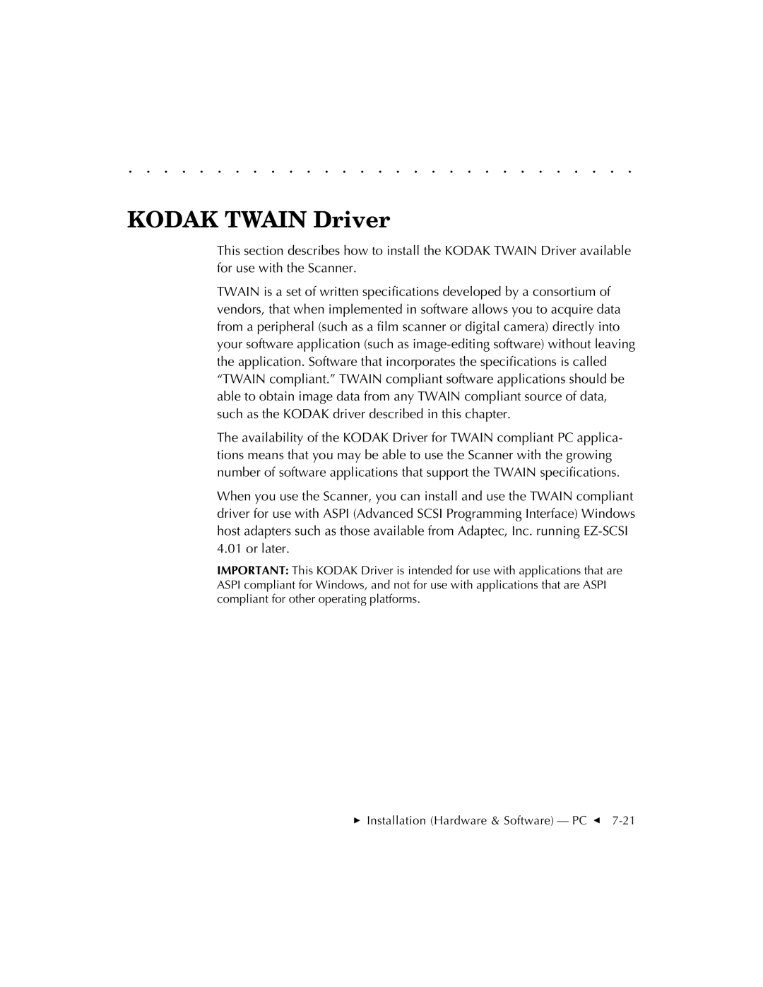 Kodak RFS 3570 user manual Kodak Twain Driver 