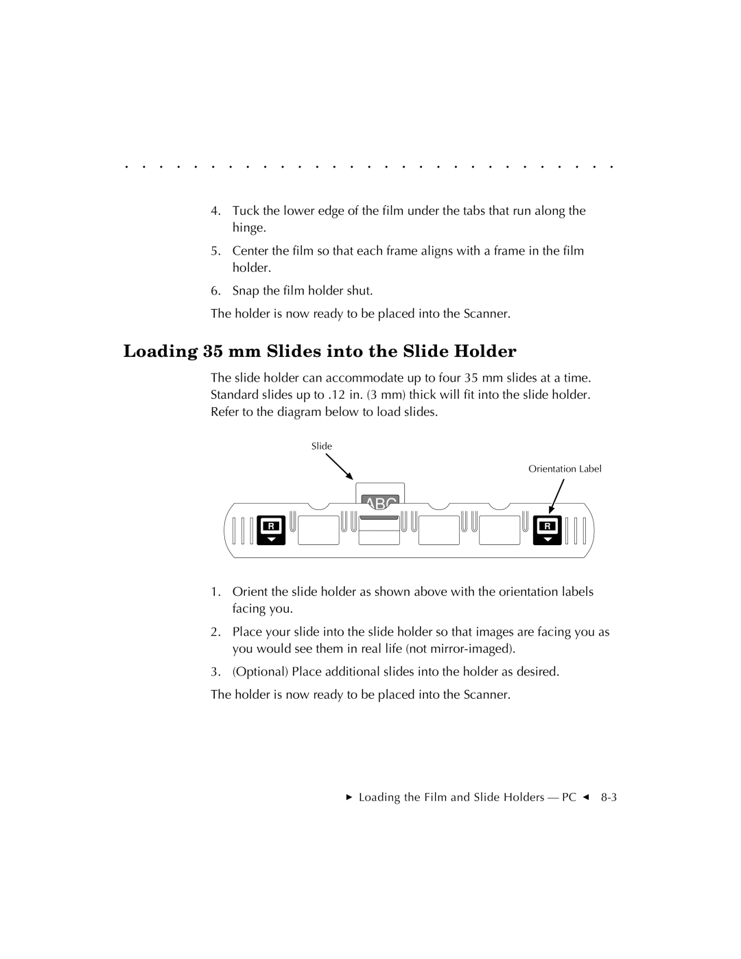 Kodak RFS 3570 user manual Loading 35 mm Slides into the Slide Holder 