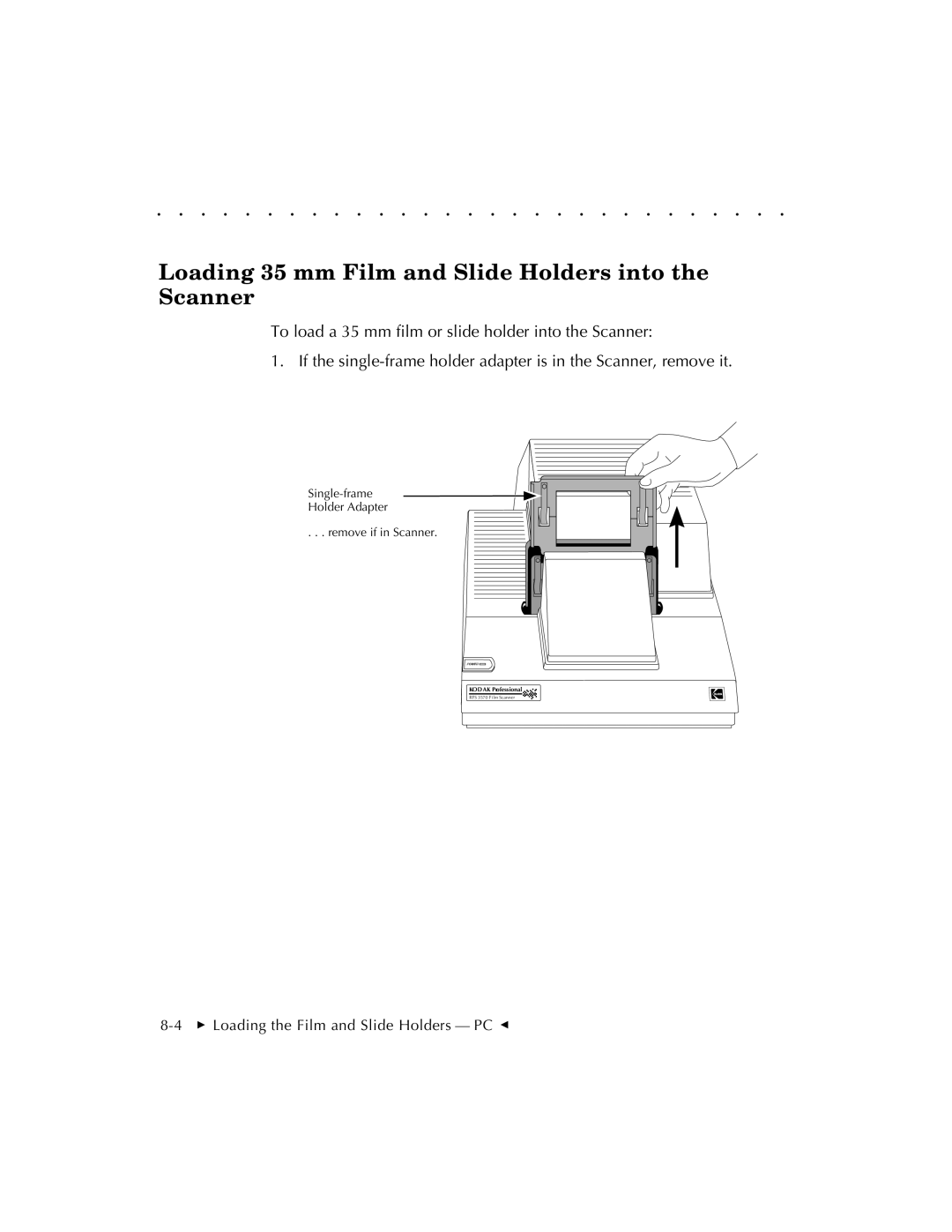 Kodak RFS 3570 user manual Loading 35 mm Film and Slide Holders into the Scanner 