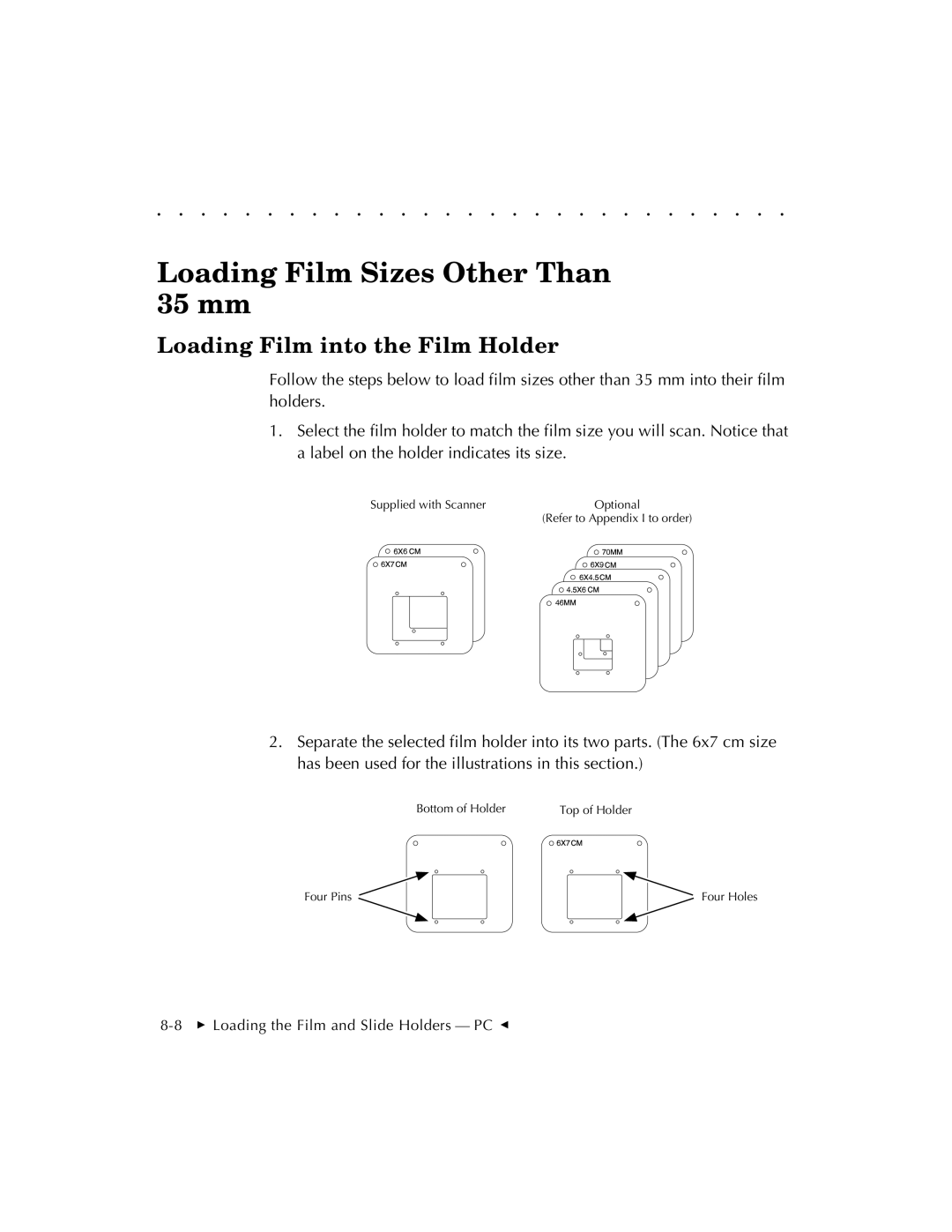 Kodak RFS 3570 user manual Loading Film Sizes Other Than 35 mm 