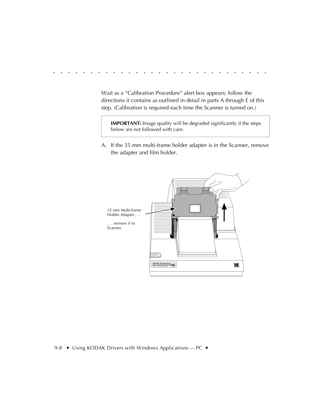 Kodak RFS 3570 user manual Mm Multi-frame Holder Adapter Remove if in Scanner 