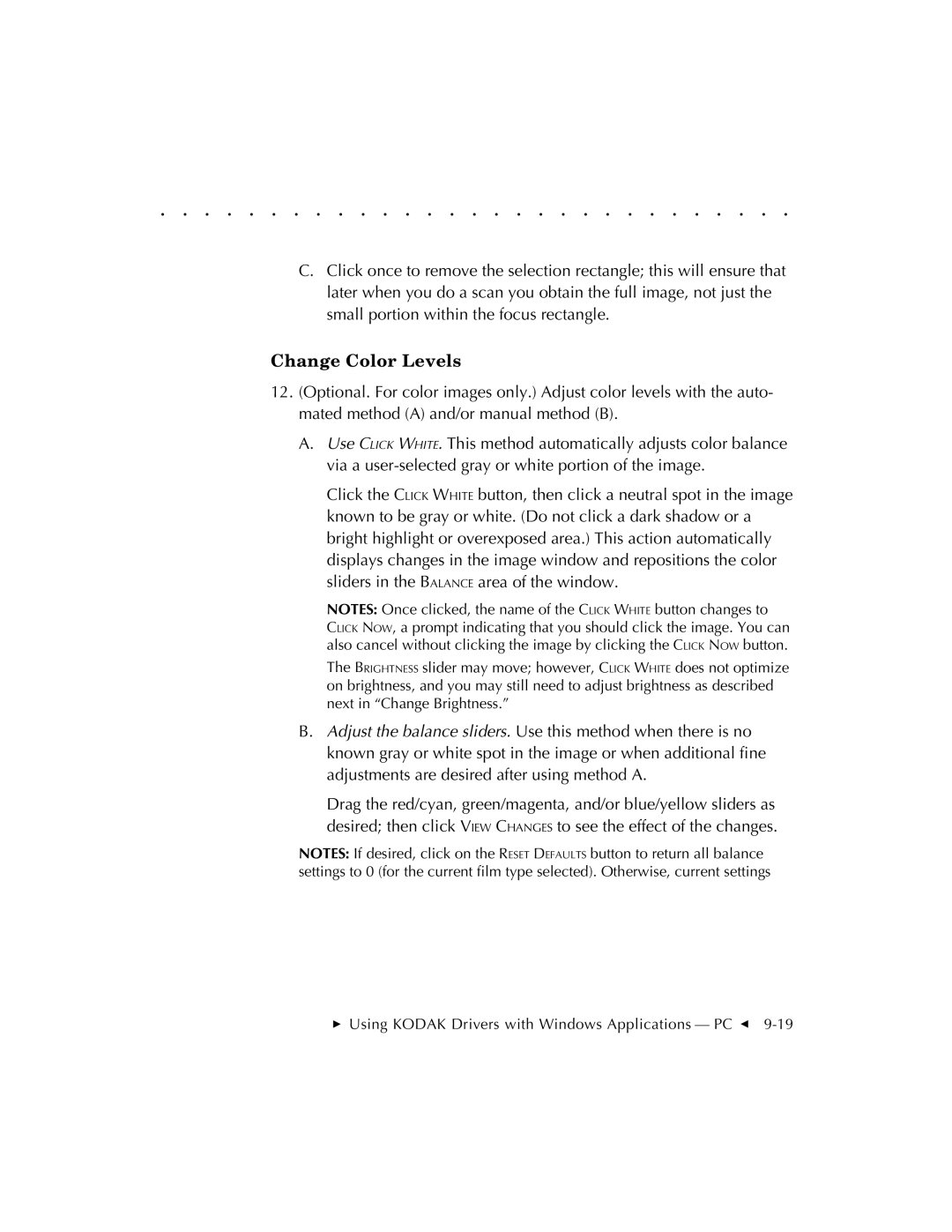 Kodak RFS 3570 user manual Change Color Levels 