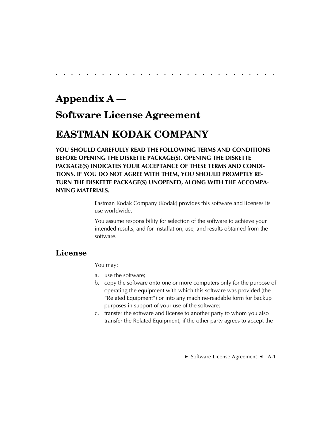 Kodak RFS 3570 user manual Appendix a Software License Agreement 