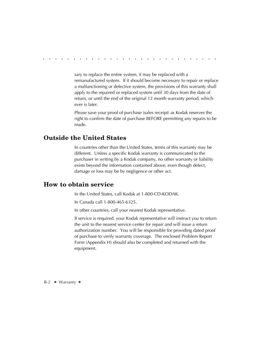 Kodak RFS 3570 user manual Outside the United States, How to obtain service 