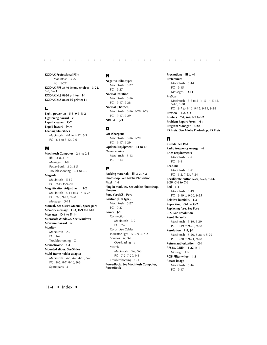 Kodak RFS 3570 user manual 11-4  Index G 