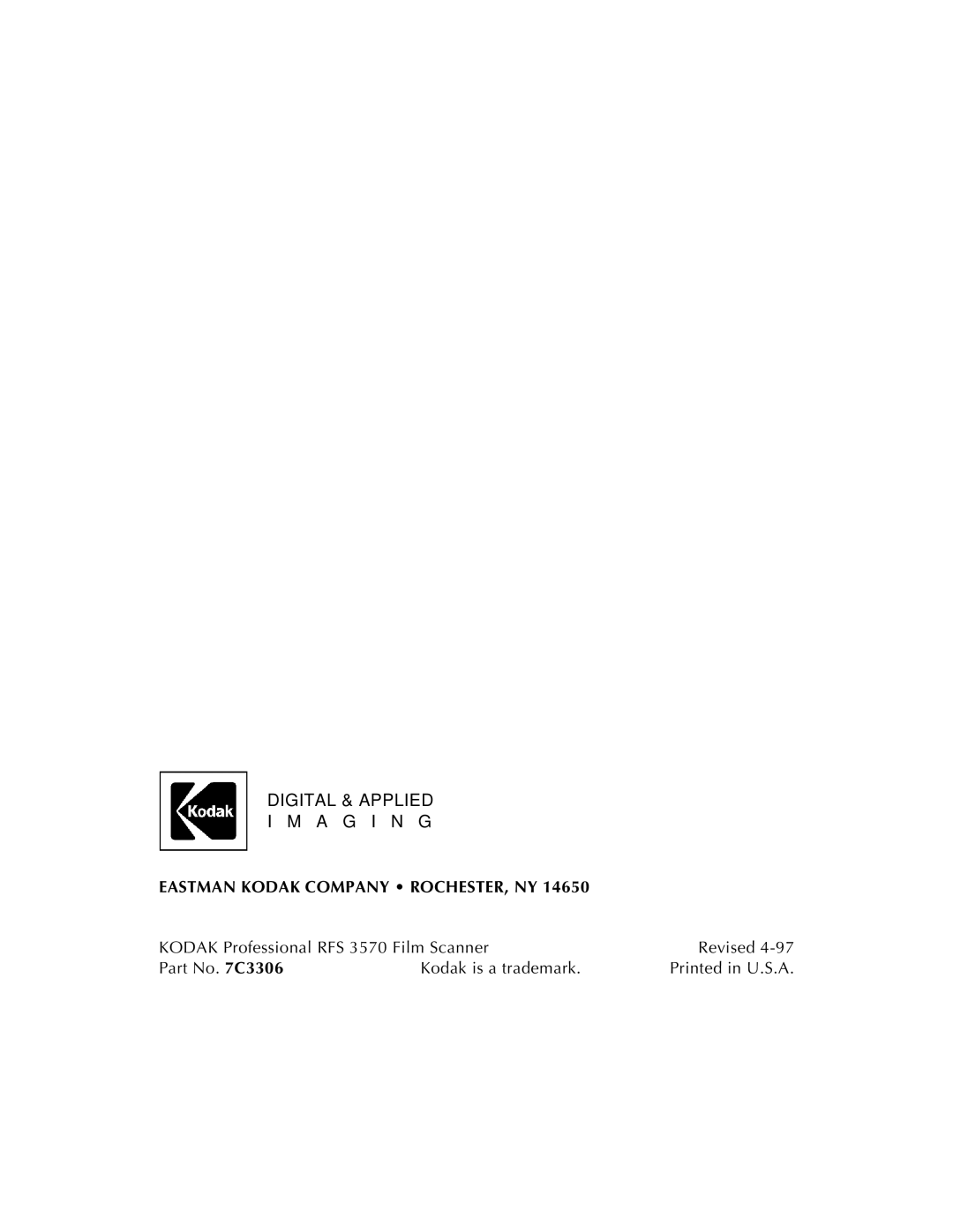 Kodak RFS 3570 user manual Digital & Applied A G I N G 