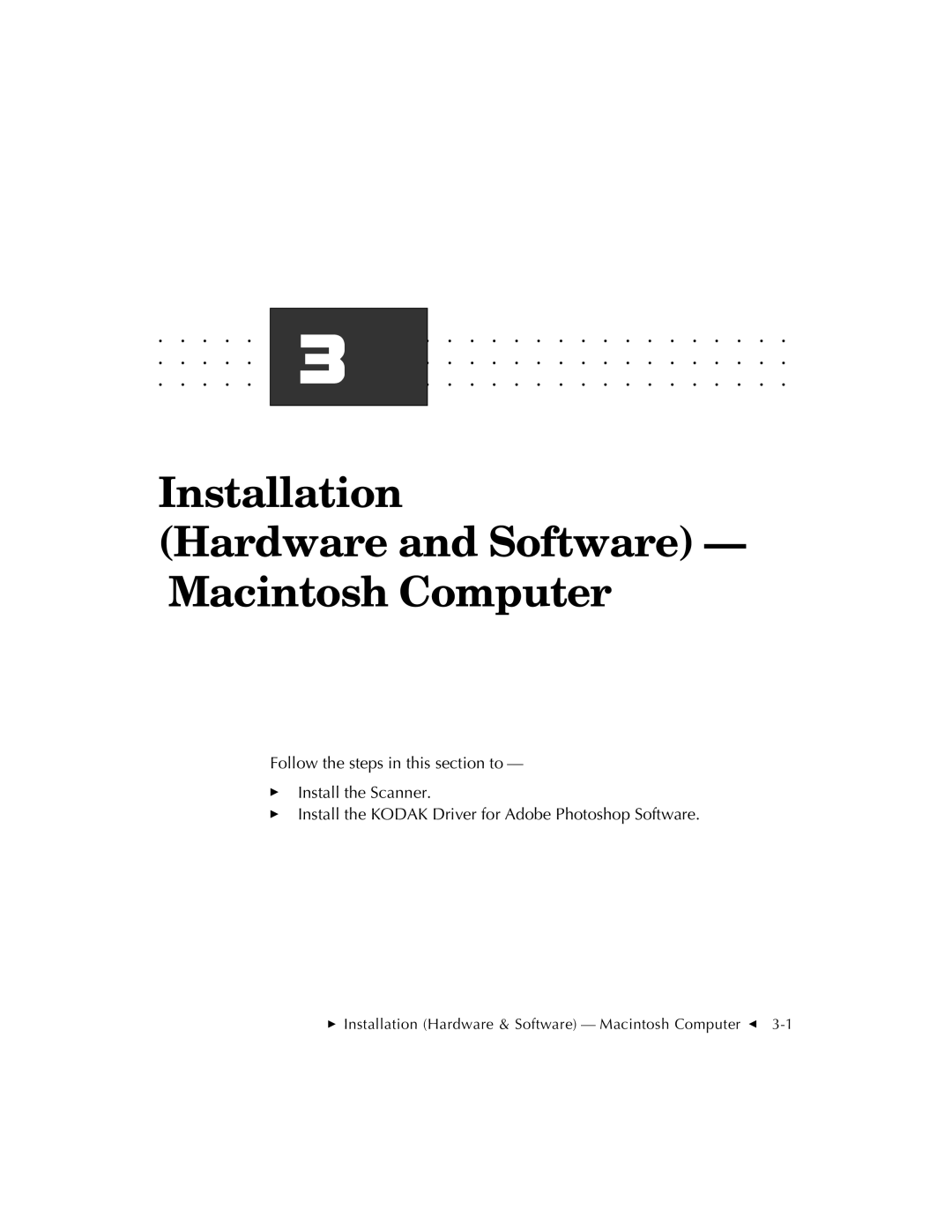 Kodak RFS 3570 user manual Installation Hardware and Software Macintosh Computer 