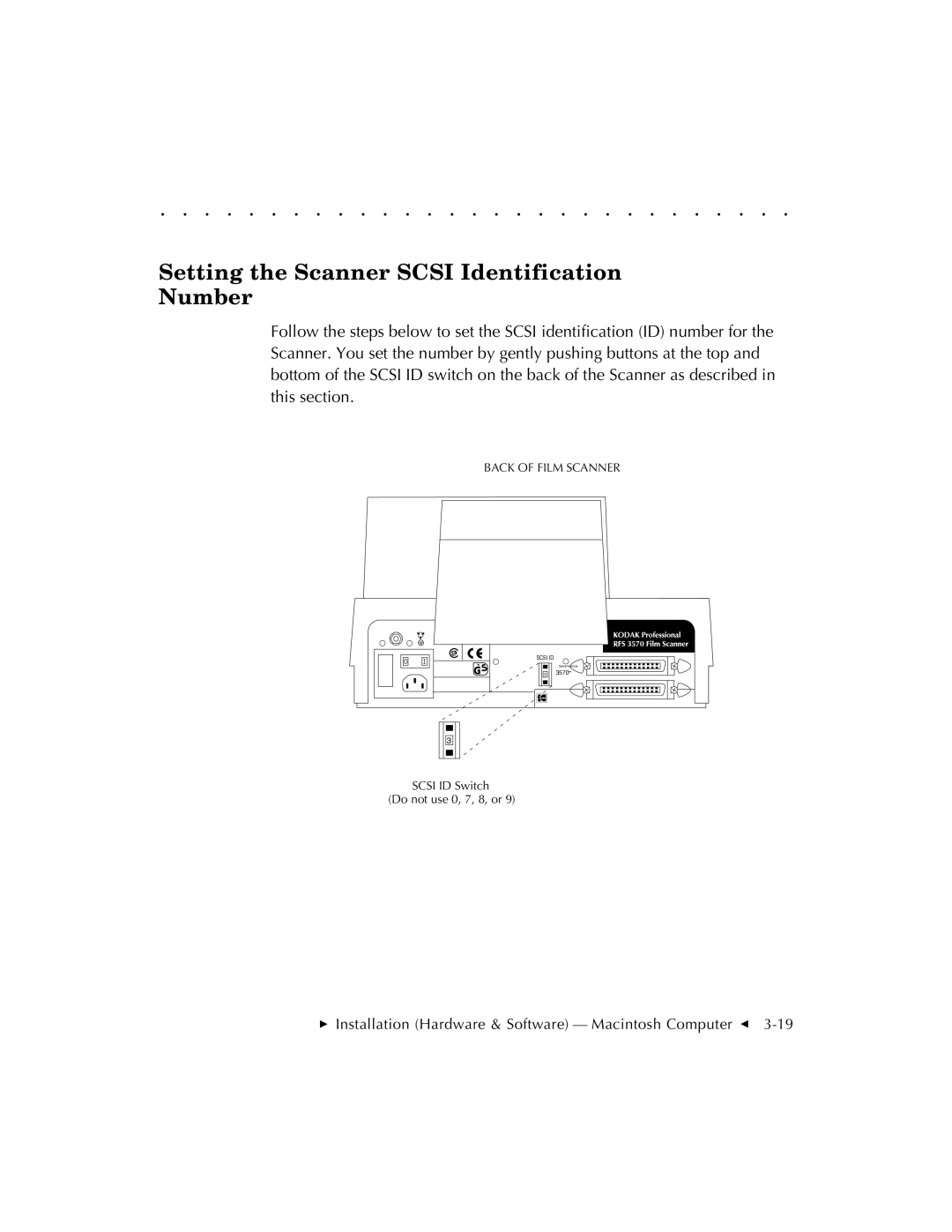 Kodak RFS 3570 user manual Setting the Scanner Scsi Identification Number 