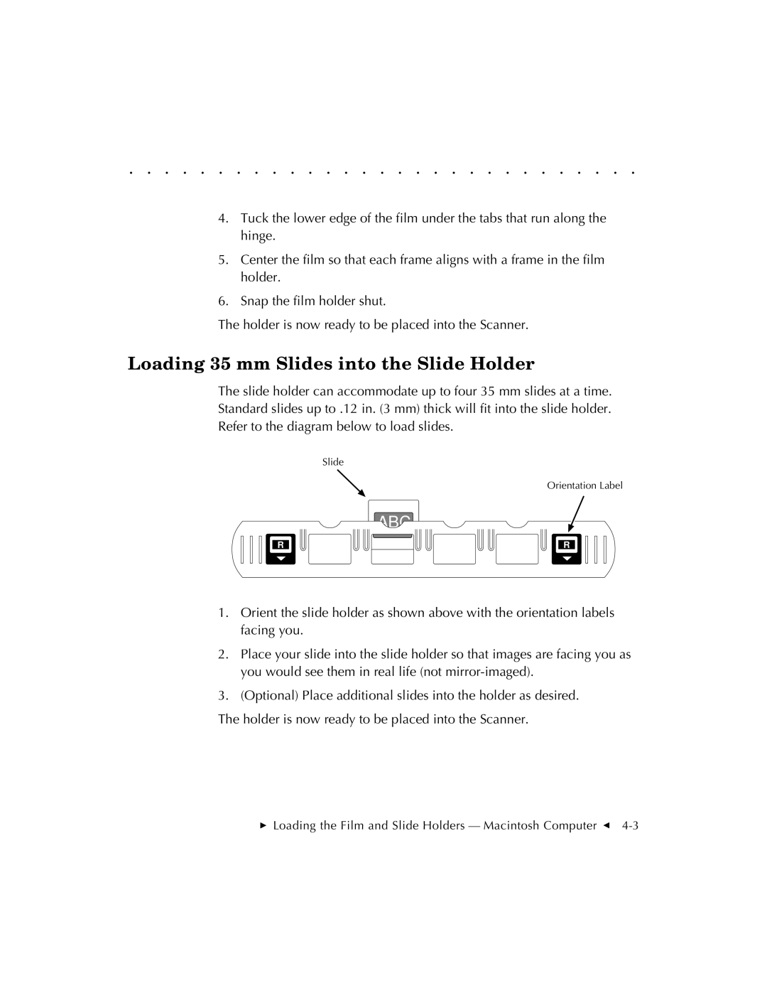 Kodak RFS 3570 user manual Loading 35 mm Slides into the Slide Holder, Abc 