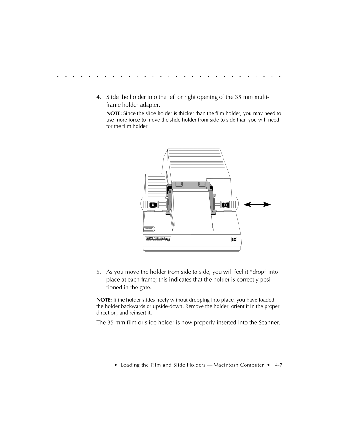 Kodak RFS 3570 user manual  Loading the Film and Slide Holders Macintosh Computer G 