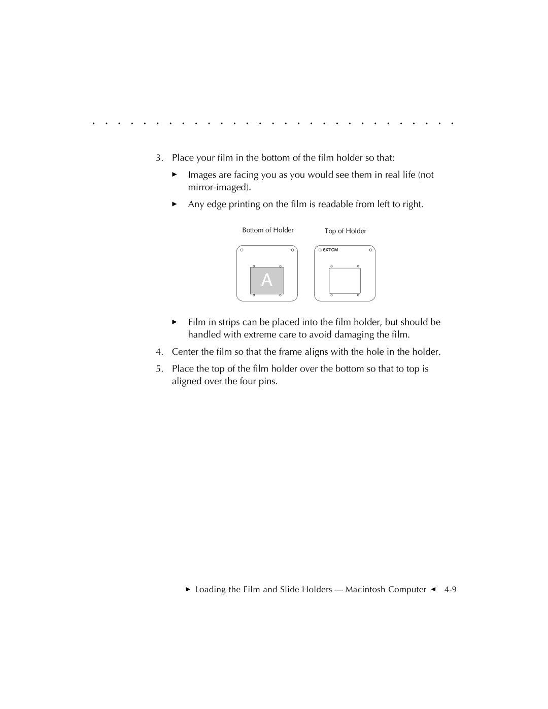 Kodak RFS 3570 user manual  Loading the Film and Slide Holders Macintosh Computer G 