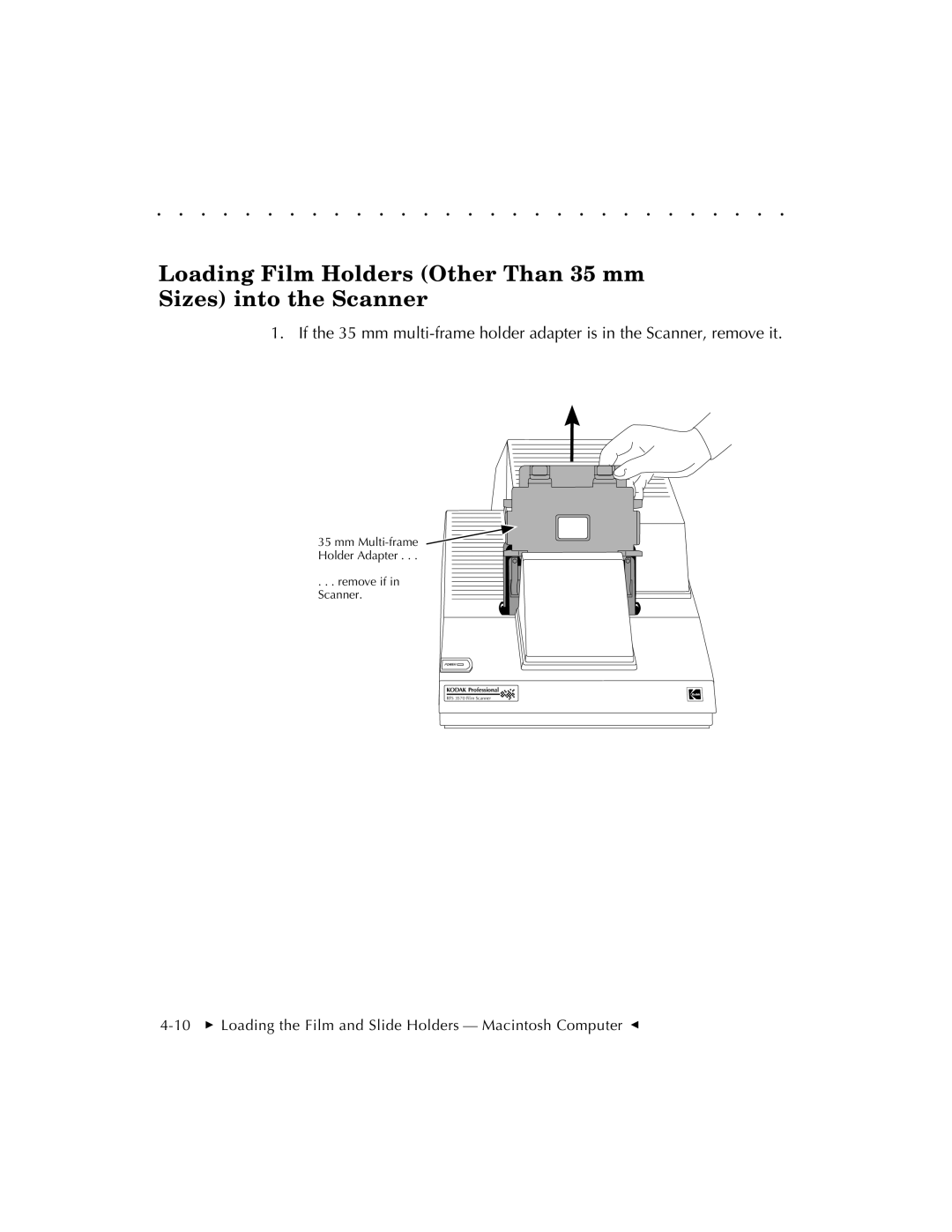 Kodak RFS 3570 user manual Loading Film Holders Other Than 35 mm Sizes into the Scanner 