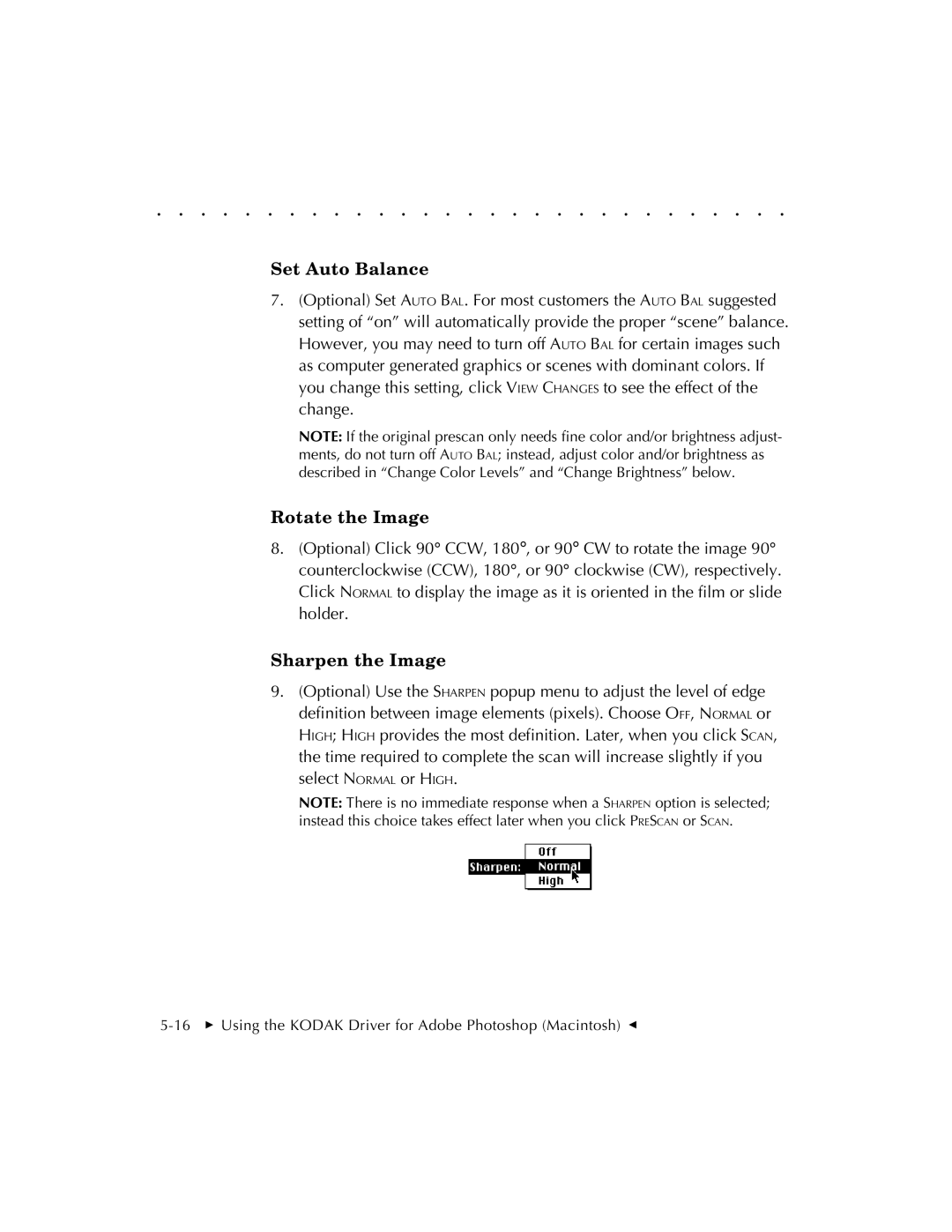 Kodak RFS 3570 user manual Set Auto Balance, Rotate the Image, Sharpen the Image 