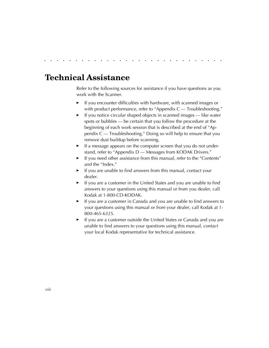 Kodak RFS 3570 user manual Technical Assistance 