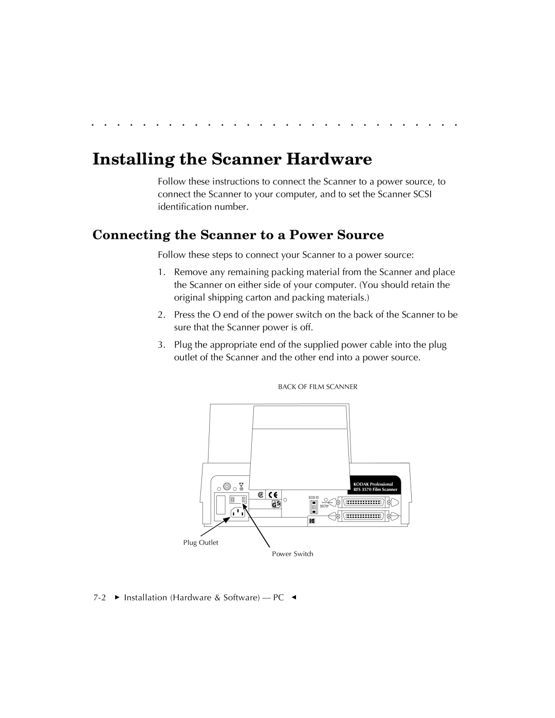 Kodak RFS 3570 user manual Installing the Scanner Hardware 